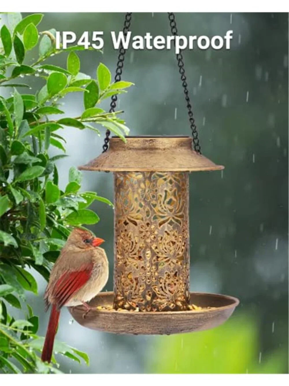 Solar Bird Feeder for Outdoors Hanging, Metal Wild Bird Feeder for Cardinals